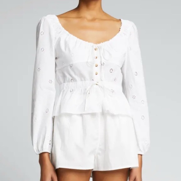 Ciao Lucia Olympia Top NWT in white NEW Sz XS eyelet 100% cotton blouse peplum - Picture 2 of 10